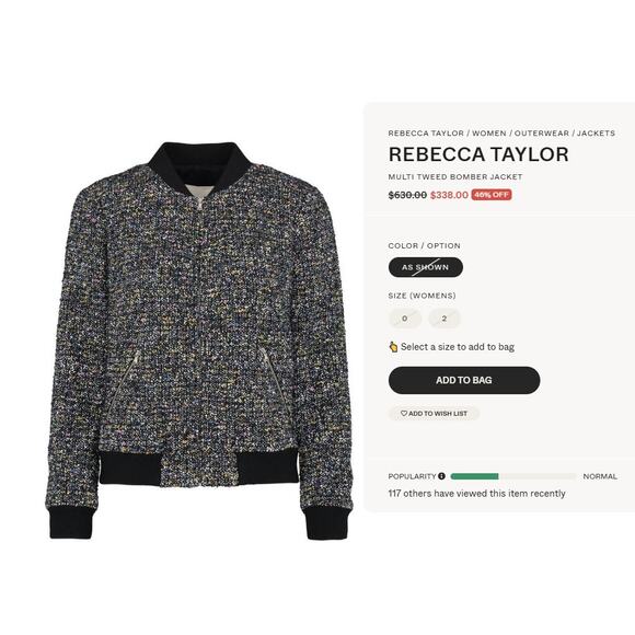 Rebecca Taylor Navy Multi Tweed Bomber Jacket Size 4 MSRP $630 - Picture 13 of 13